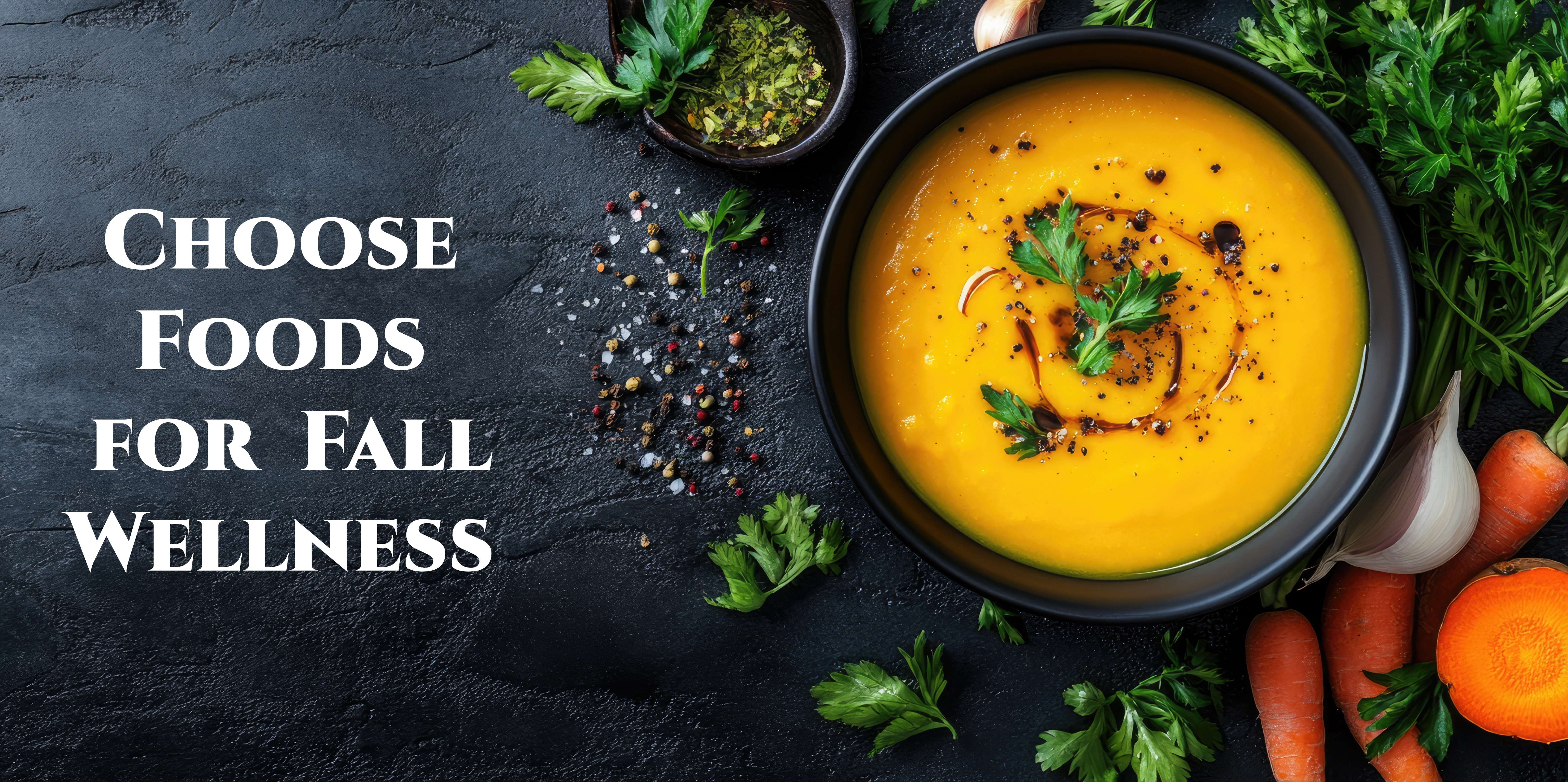 Picture of squash soup with title choose food for fall