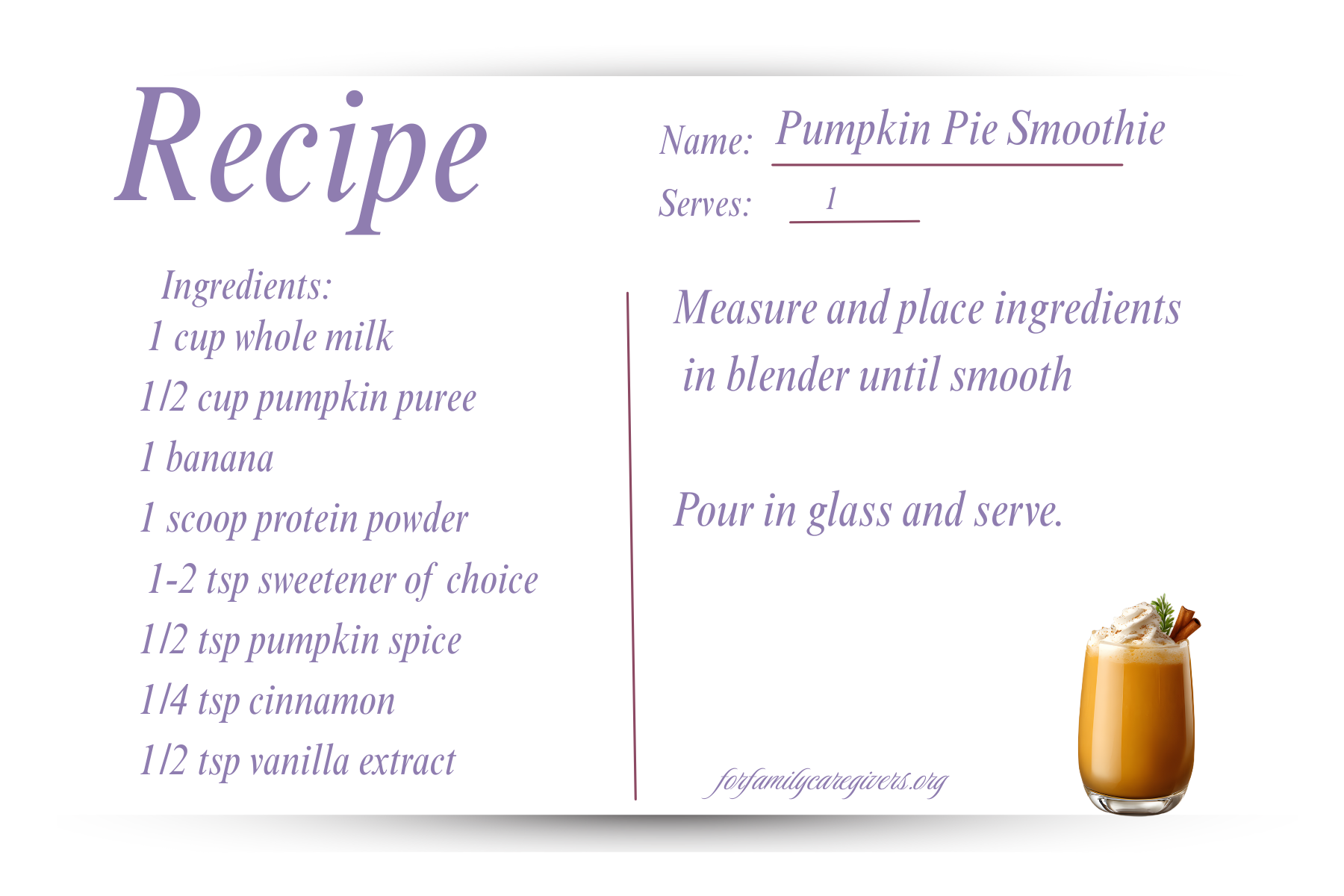 Recipe Card for Pumpkin Smoothie